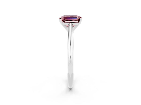 White gold Emerald Cut Morganite Solitaire Engagement Ring with Cathedral Setting and Four-Prong Mount