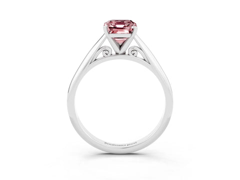White gold Emerald Cut Morganite Solitaire Engagement Ring with Cathedral Setting and Four-Prong Mount_27