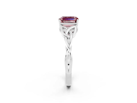 White gold Emerald Cut Morganite Solitaire Engagement Ring with Celtic Knot Band and Four-Prong Setting_2