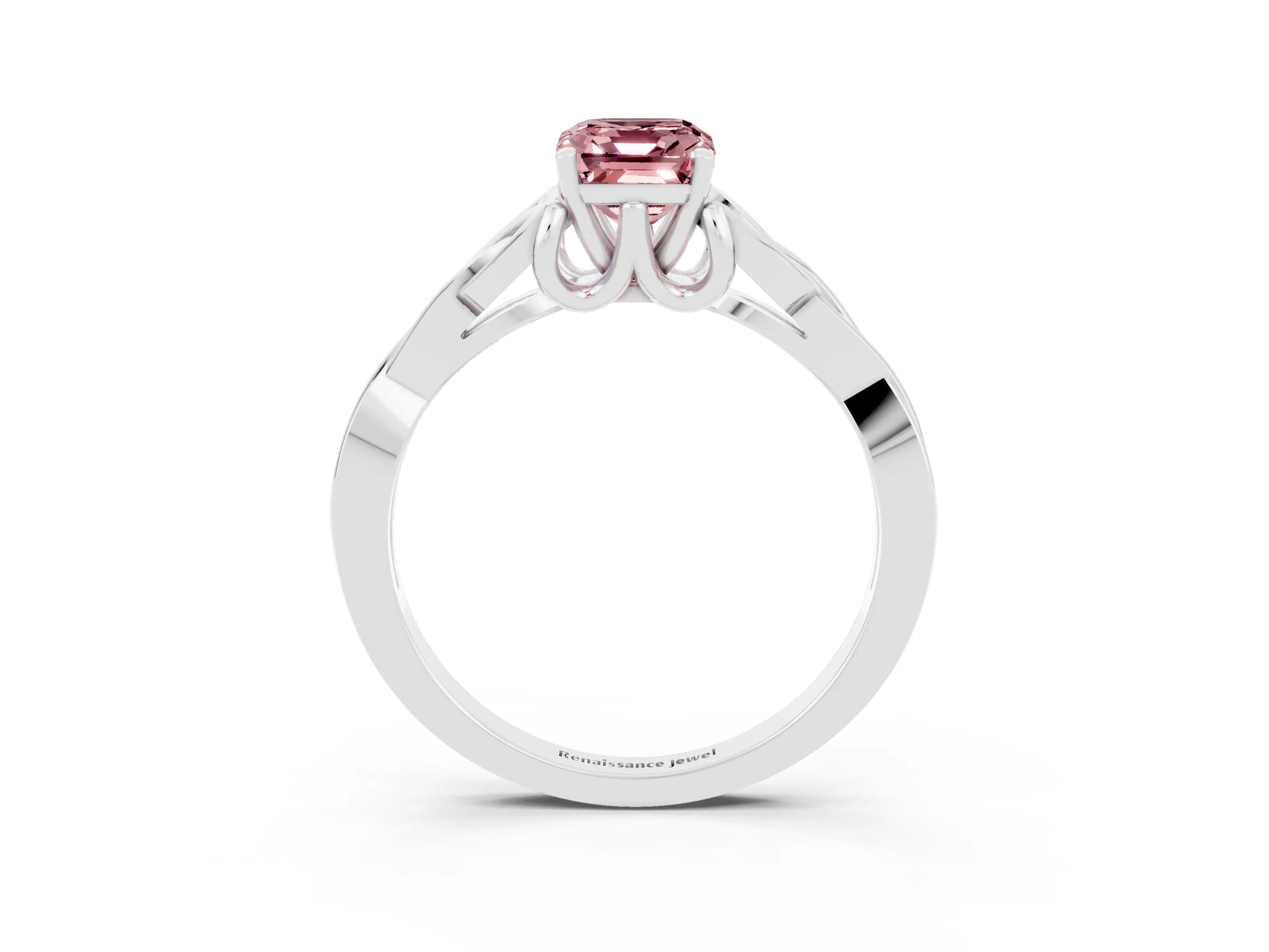 White gold Emerald Cut Morganite Solitaire Engagement Ring with Celtic Knot Band and Four-Prong Setting_3
