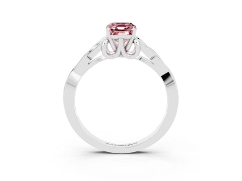White gold Emerald Cut Morganite Solitaire Engagement Ring with Celtic Knot Band and Four-Prong Setting_3