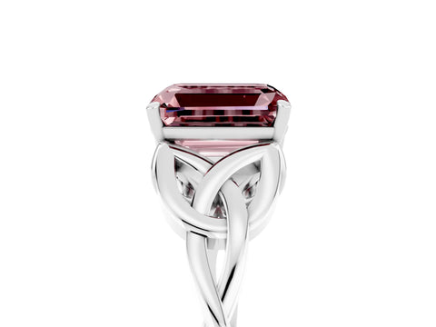 White gold Emerald Cut Morganite Solitaire Engagement Ring with Celtic Knot Band and Four-Prong Setting_5