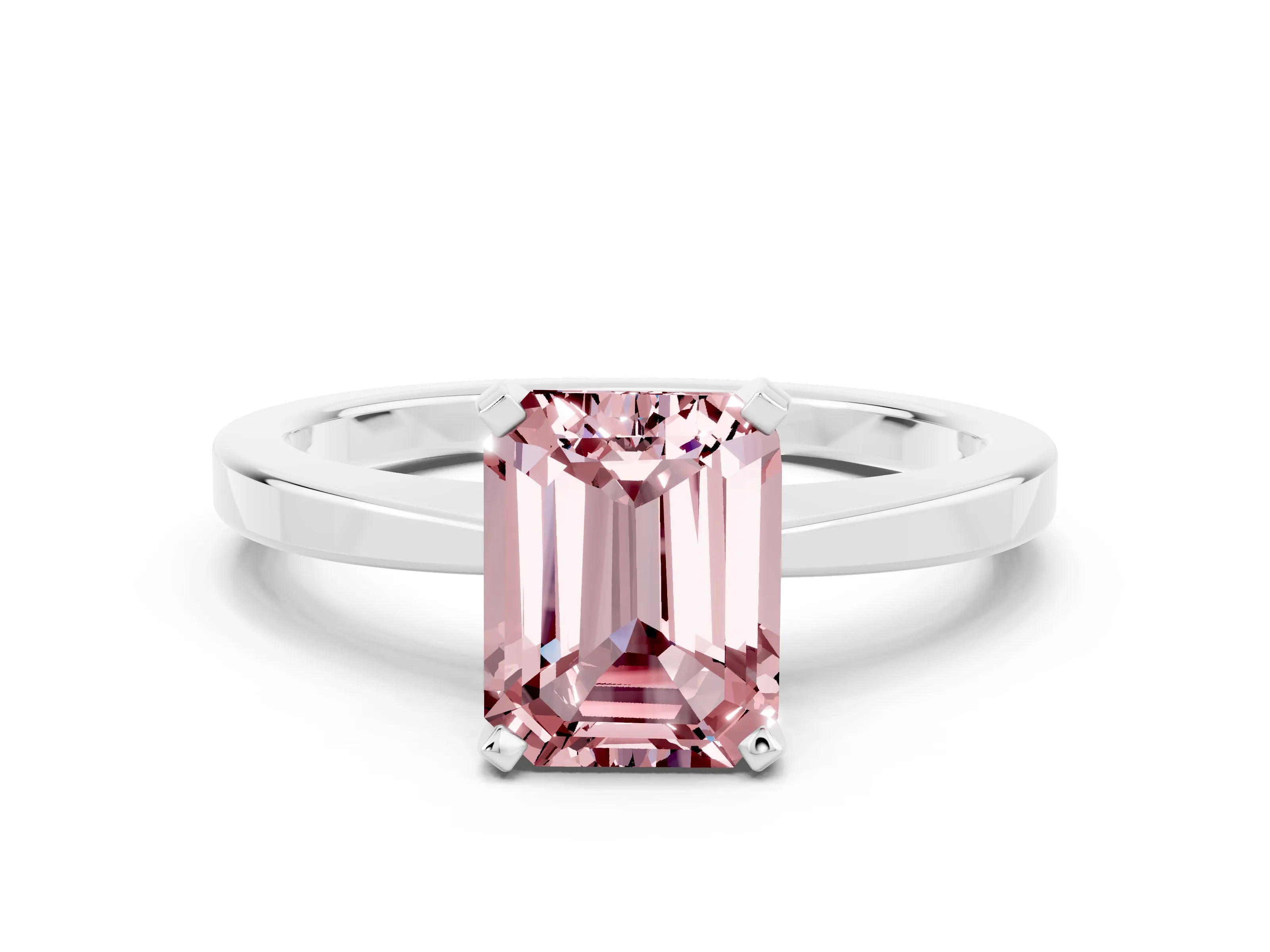 White gold Emerald Cut Morganite Solitaire Engagement Ring with Classic Band and Four-Prong Setting_24