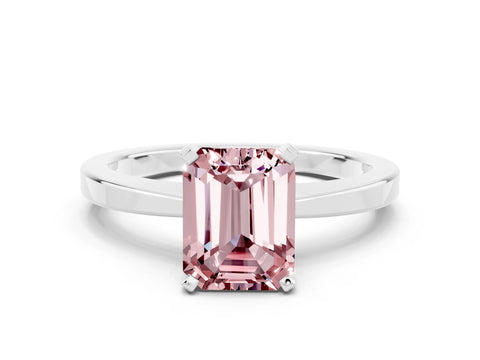 White gold Emerald Cut Morganite Solitaire Engagement Ring with Classic Band and Four-Prong Setting_24