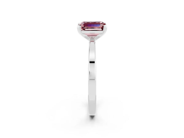 Platinum Emerald Cut Morganite Solitaire Engagement Ring with Classic Band and Four-Prong Setting