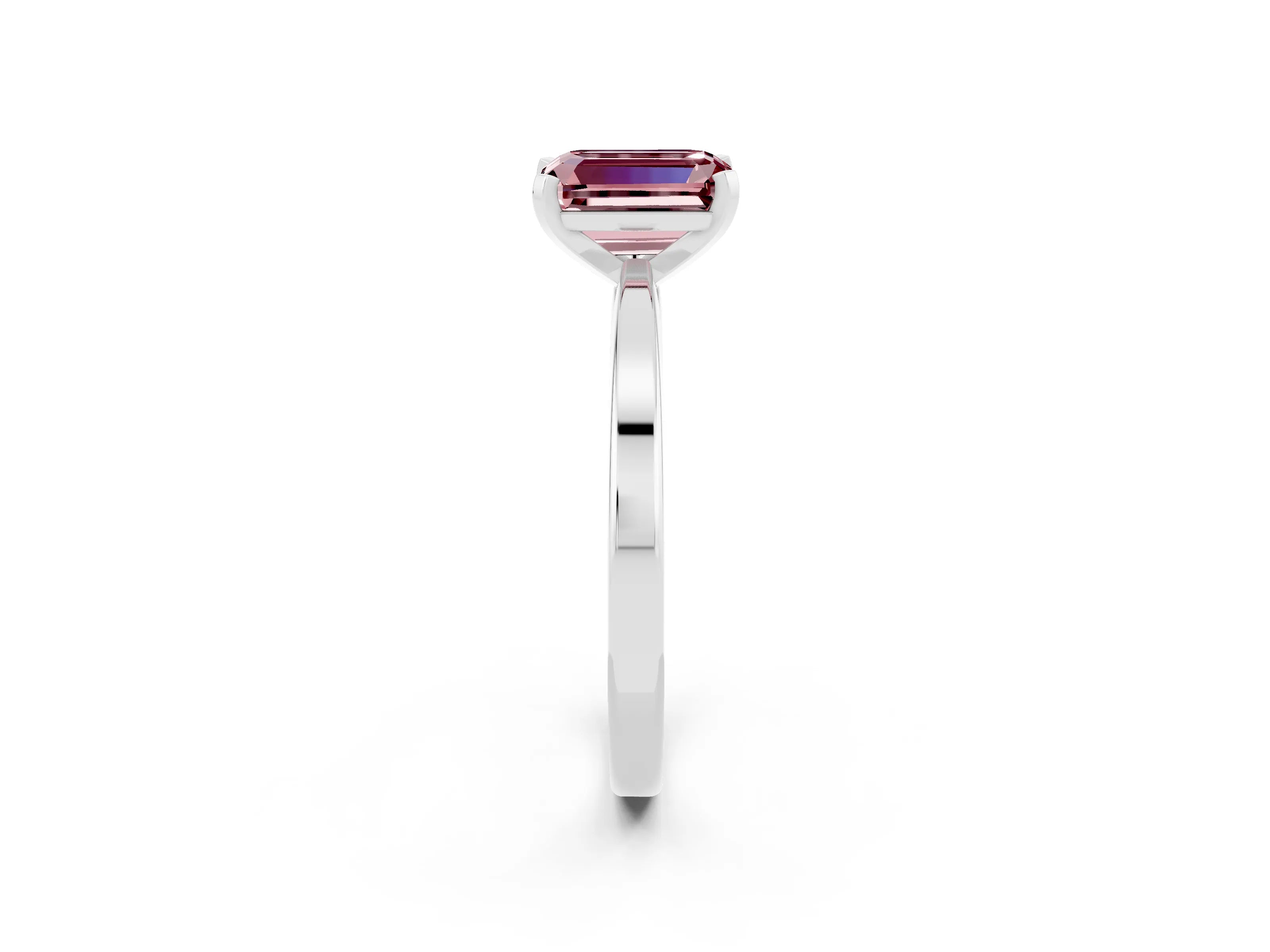 White gold Emerald Cut Morganite Solitaire Engagement Ring with Classic Band and Four-Prong Setting_26