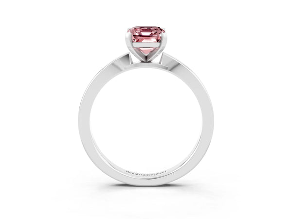 White gold Emerald Cut Morganite Solitaire Engagement Ring with Classic Band and Four-Prong Setting