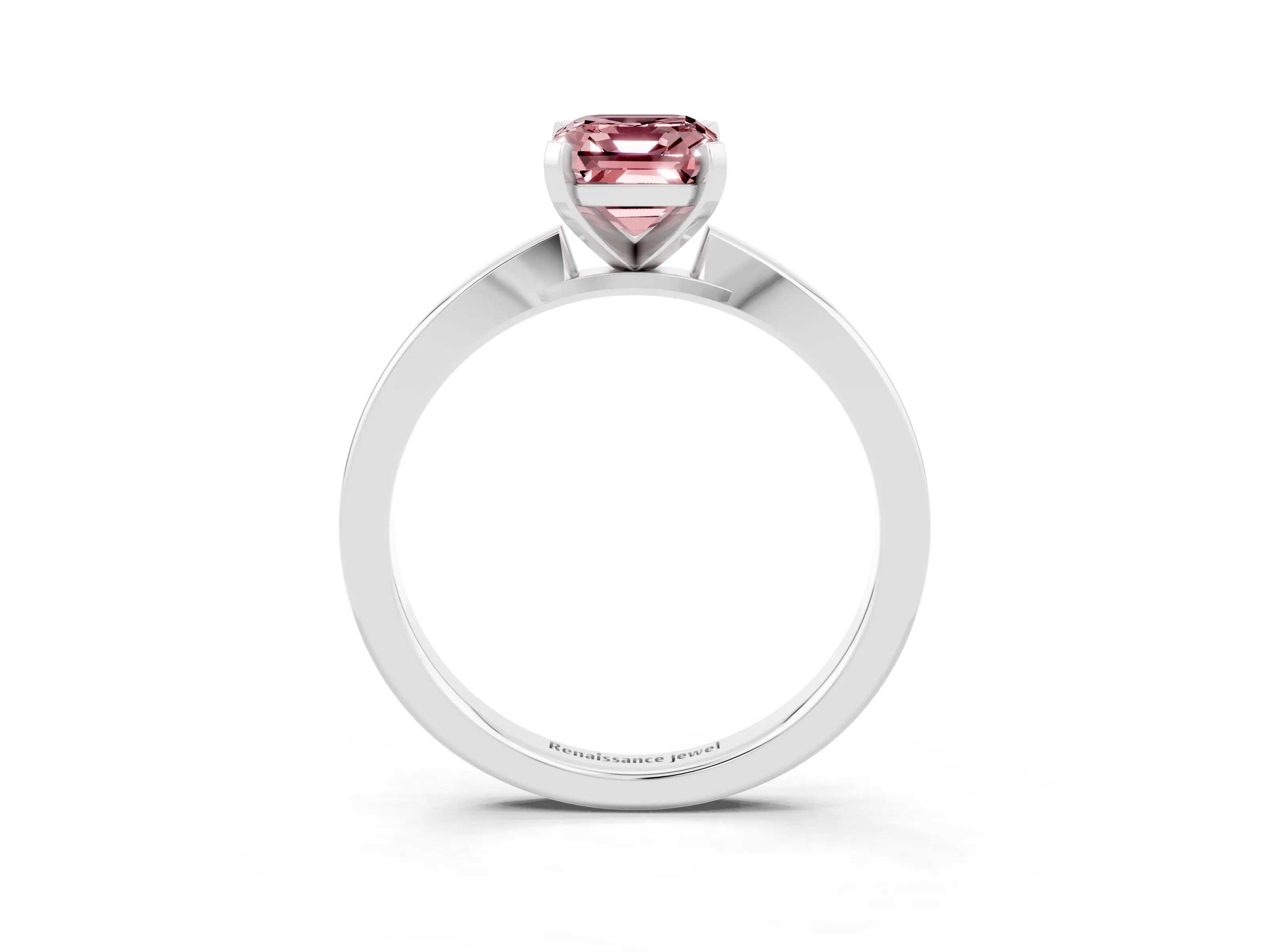 White gold Emerald Cut Morganite Solitaire Engagement Ring with Classic Band and Four-Prong Setting_27