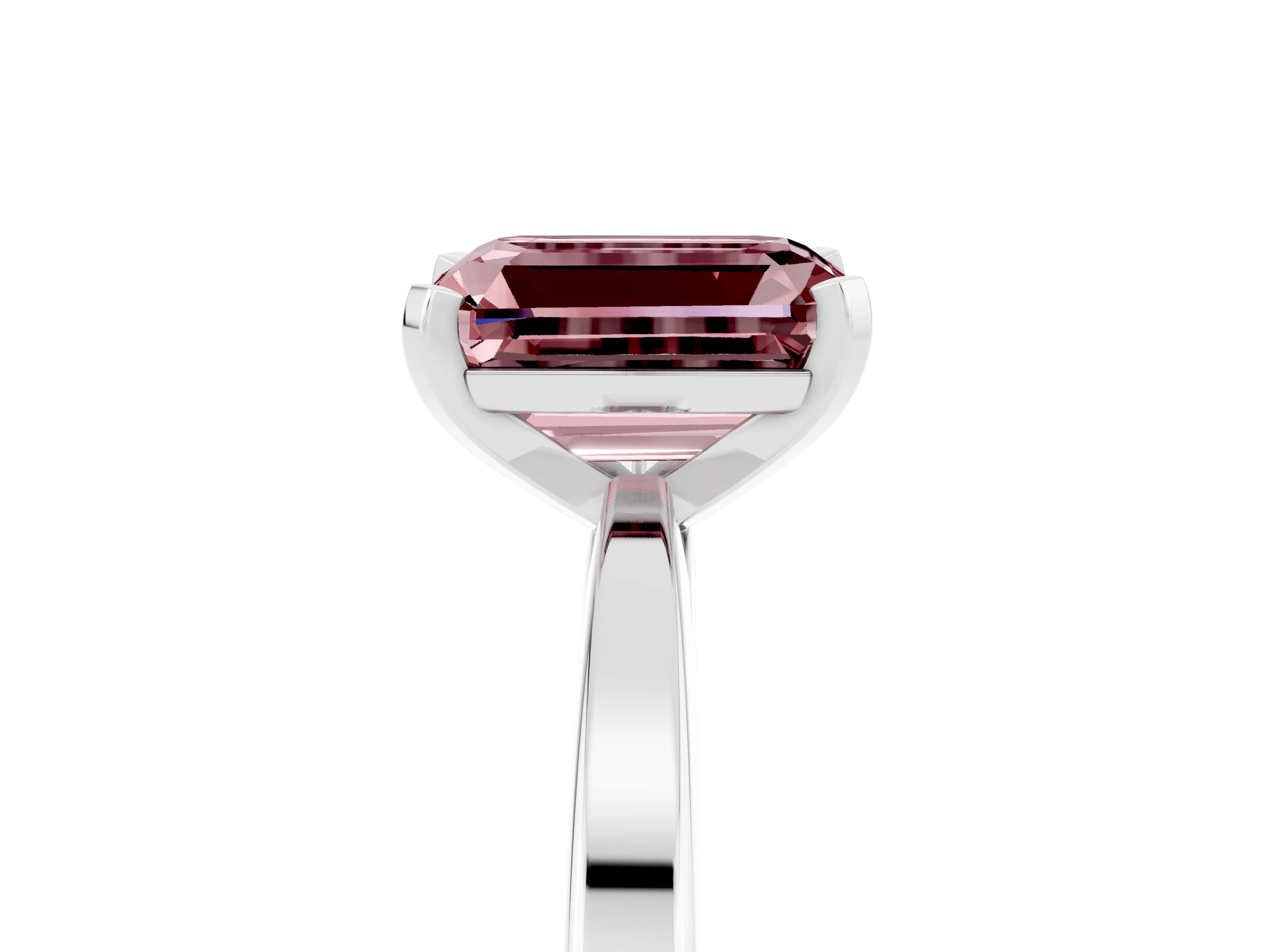 White gold Emerald Cut Morganite Solitaire Engagement Ring with Classic Band and Four-Prong Setting_29