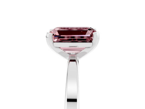White gold Emerald Cut Morganite Solitaire Engagement Ring with Classic Band and Four-Prong Setting_29