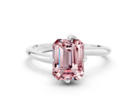 White gold Emerald Cut Morganite Solitaire Engagement Ring with Four-Prong Setting and Classic Band_12