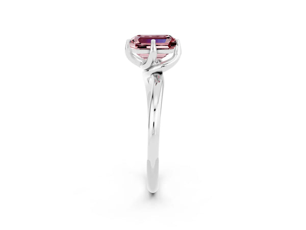 White gold Emerald Cut Morganite Solitaire Engagement Ring with Four-Prong Setting and Classic Band