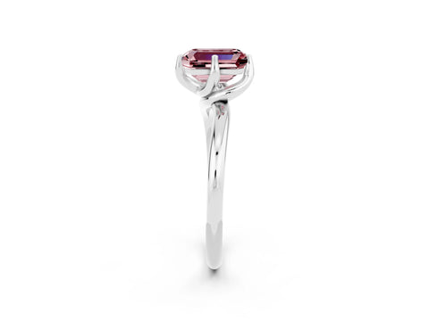 White gold Emerald Cut Morganite Solitaire Engagement Ring with Four-Prong Setting and Classic Band_14