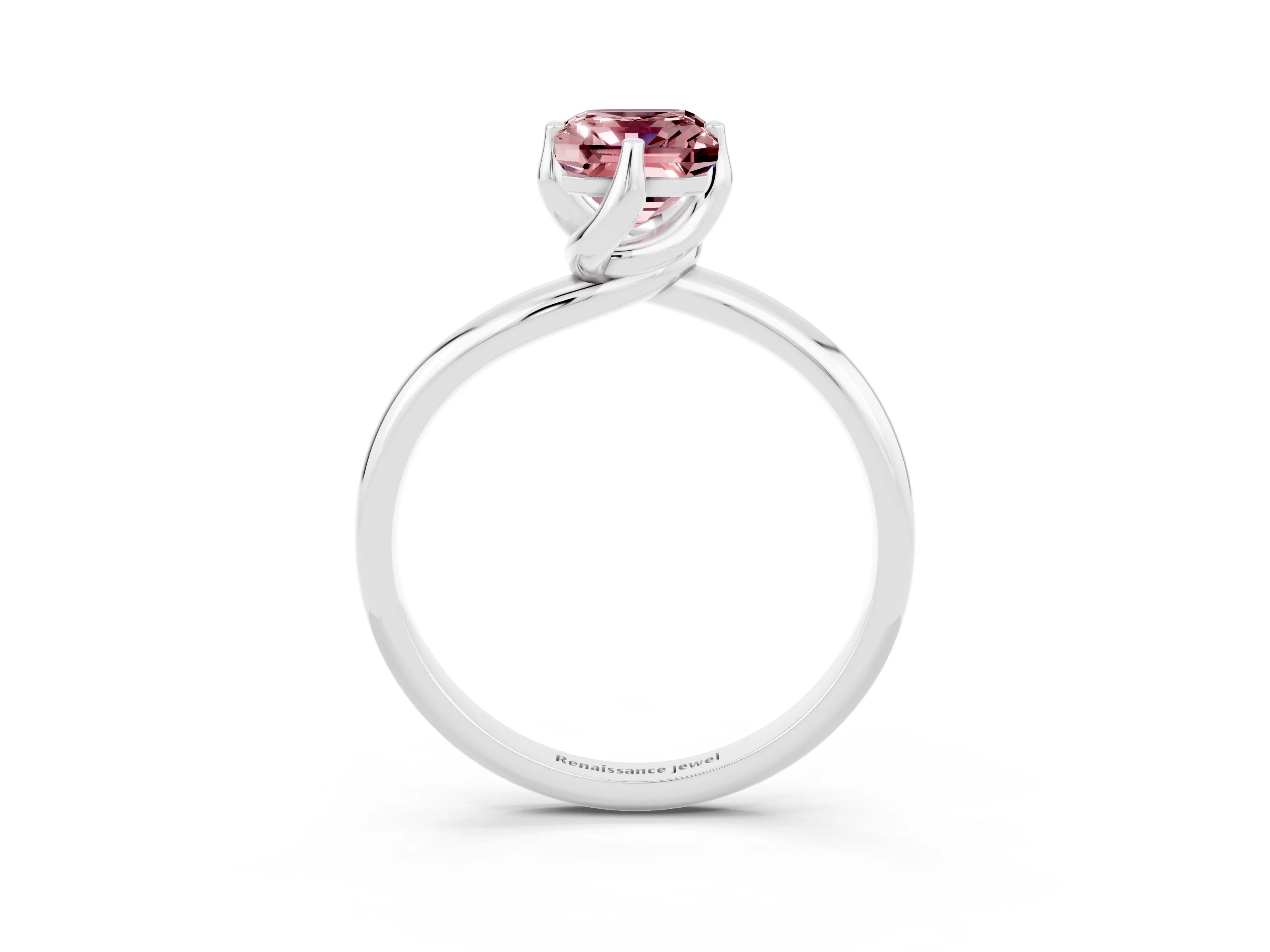 White gold Emerald Cut Morganite Solitaire Engagement Ring with Four-Prong Setting and Classic Band_15