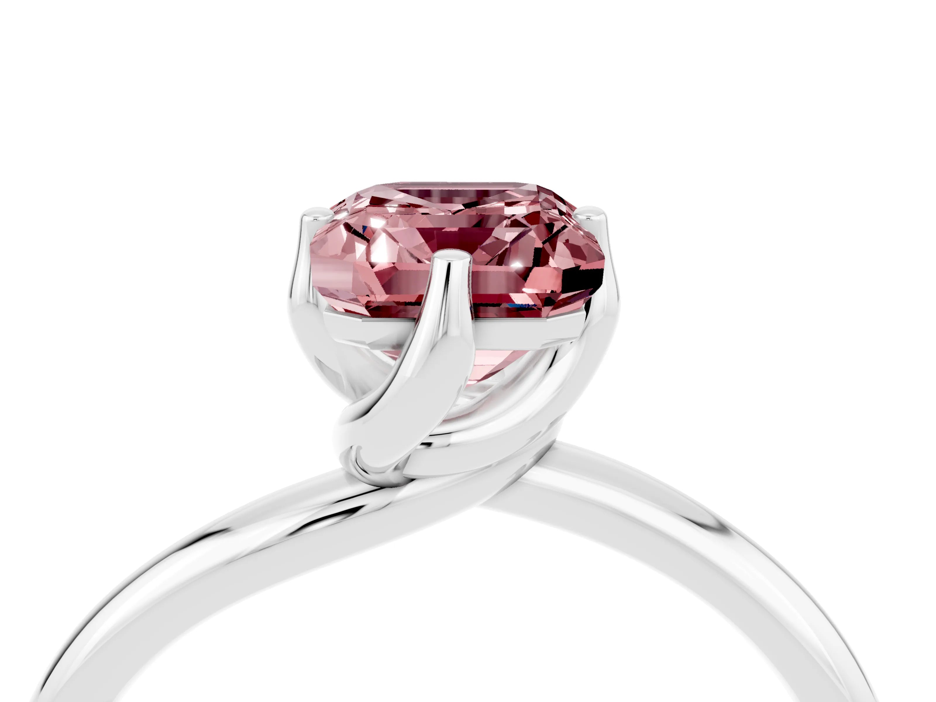 White gold Emerald Cut Morganite Solitaire Engagement Ring with Four-Prong Setting and Classic Band_16