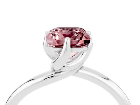 White gold Emerald Cut Morganite Solitaire Engagement Ring with Four-Prong Setting and Classic Band_16