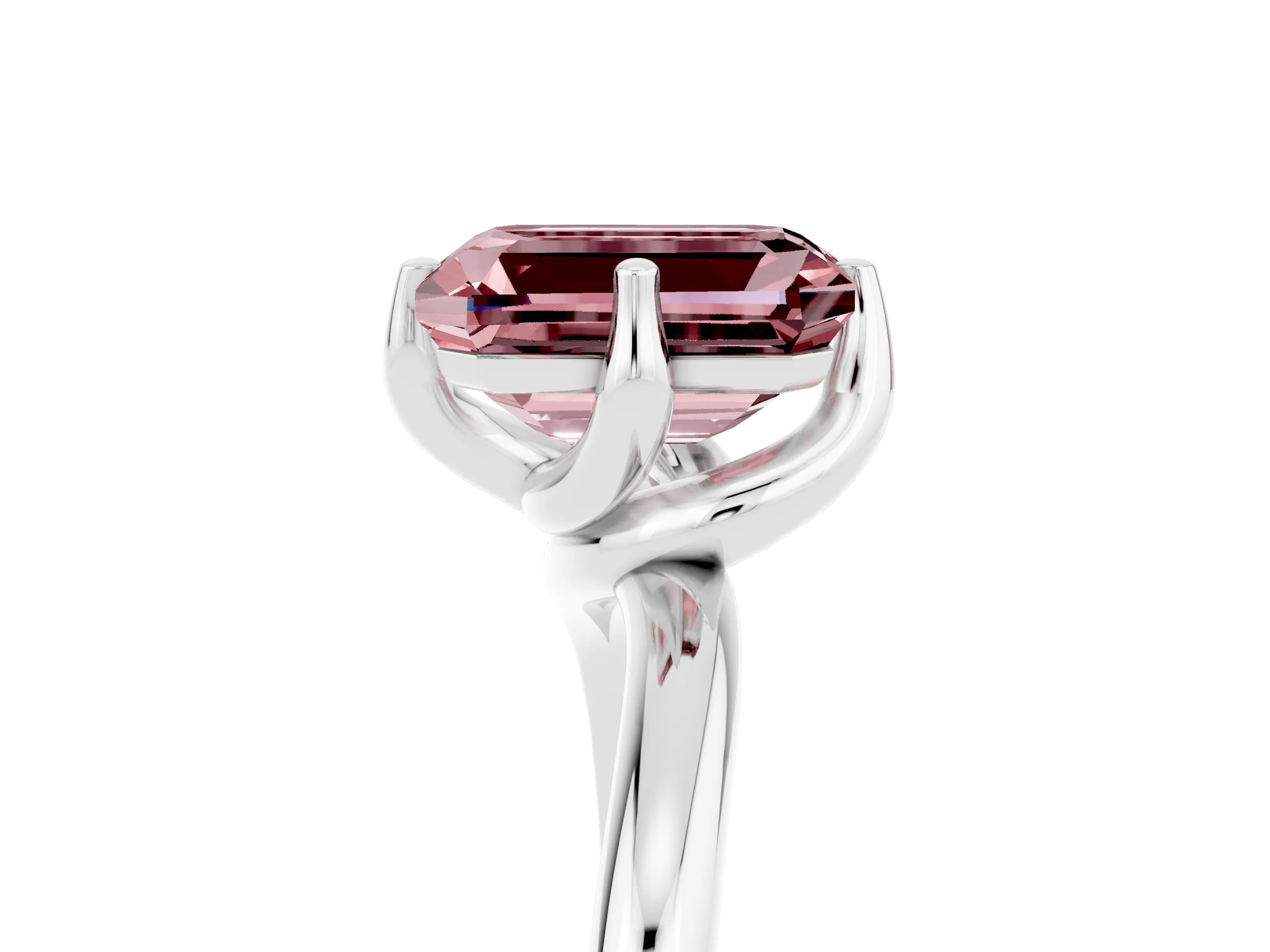 White gold Emerald Cut Morganite Solitaire Engagement Ring with Four-Prong Setting and Classic Band_17