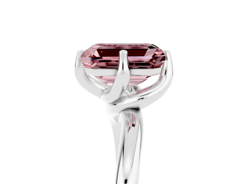 White gold Emerald Cut Morganite Solitaire Engagement Ring with Four-Prong Setting and Classic Band_17