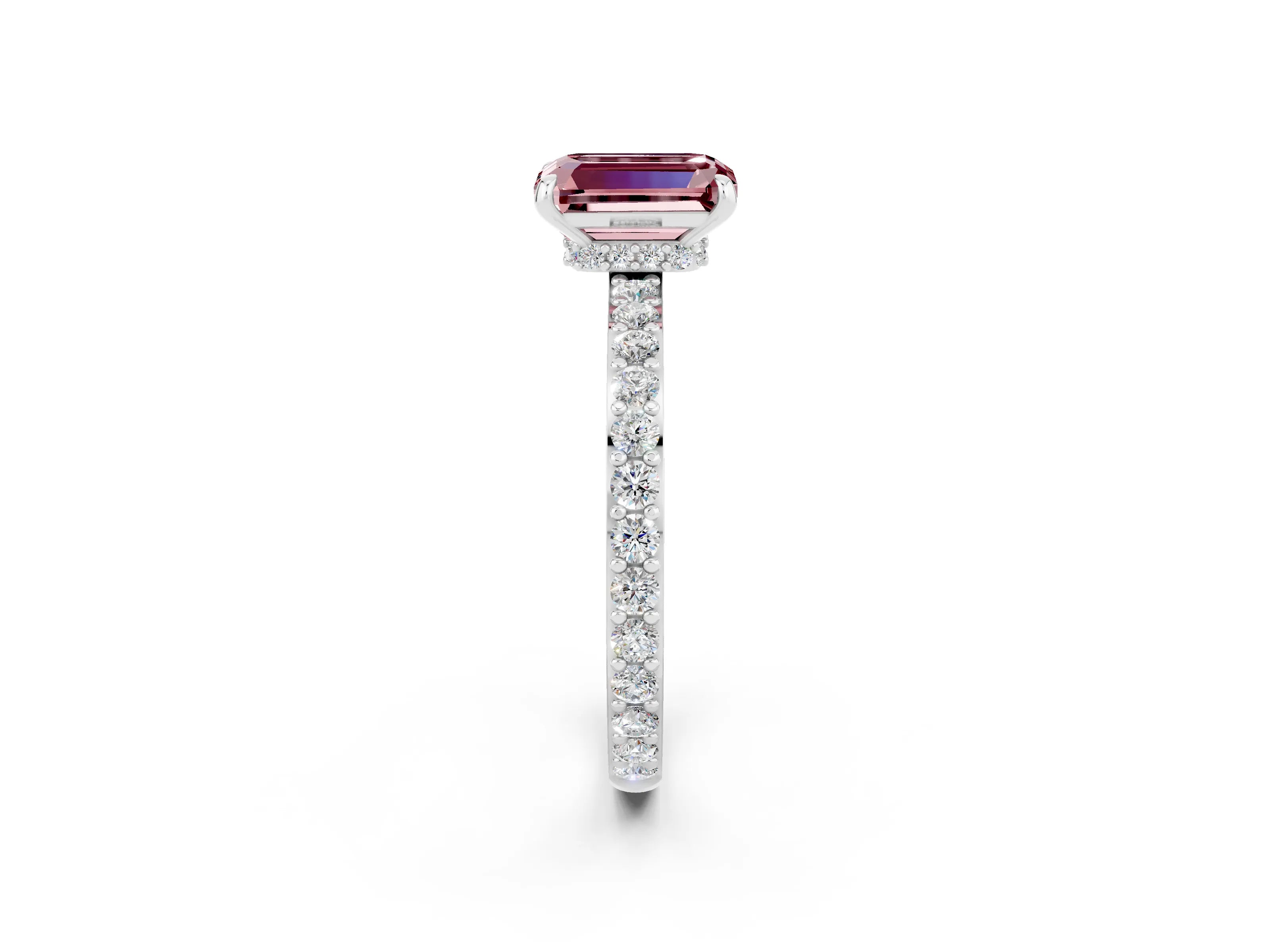 White gold Emerald Cut Morganite Solitaire Engagement Ring with Pavé Band and Four-Prong Setting_2