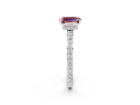 White gold Emerald Cut Morganite Solitaire Engagement Ring with Pavé Band and Four-Prong Setting_2