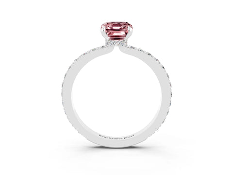 White gold Emerald Cut Morganite Solitaire Engagement Ring with Pavé Band and Four-Prong Setting_3