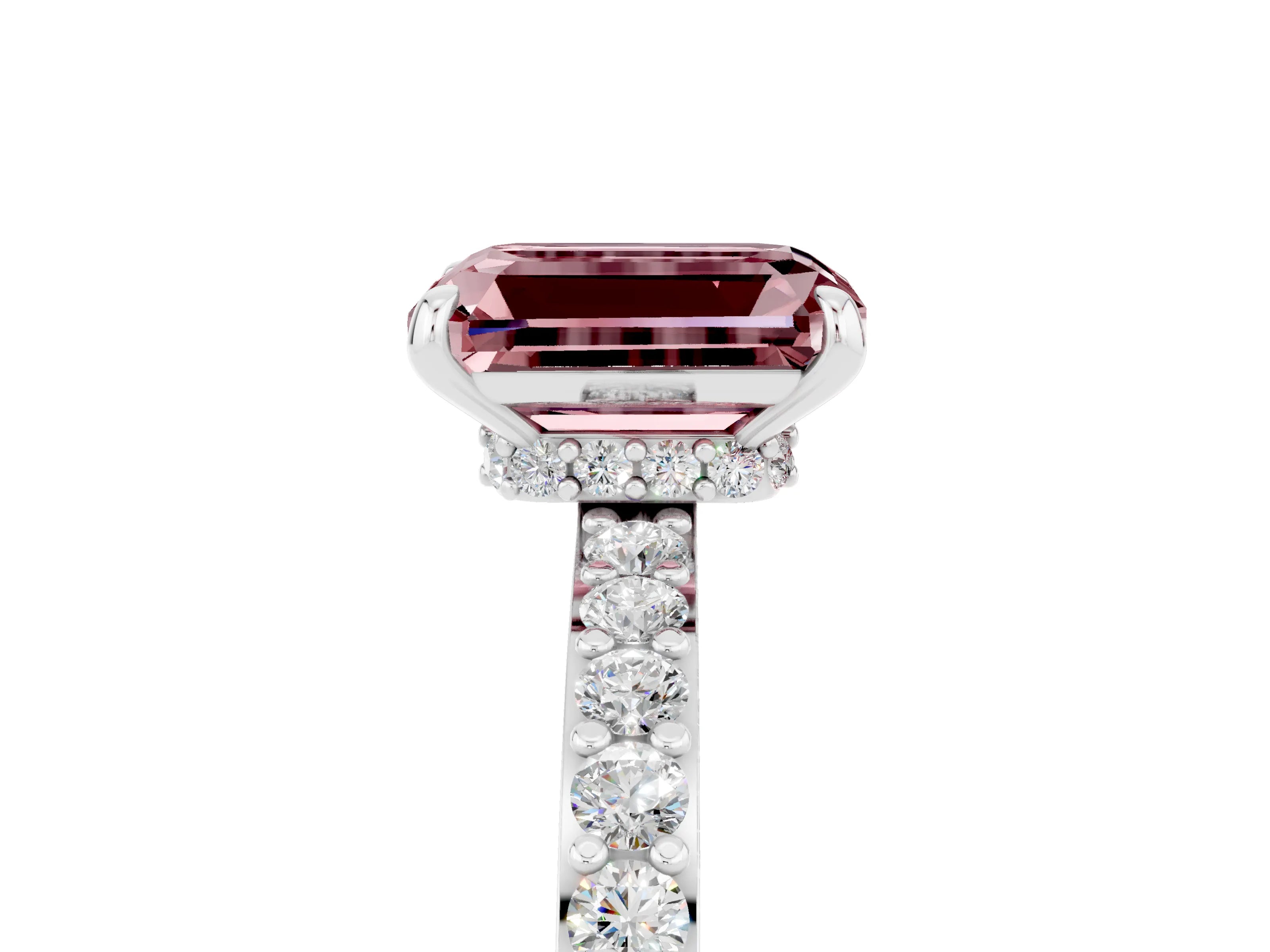 White gold Emerald Cut Morganite Solitaire Engagement Ring with Pavé Band and Four-Prong Setting_5