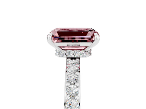 White gold Emerald Cut Morganite Solitaire Engagement Ring with Pavé Band and Four-Prong Setting_5