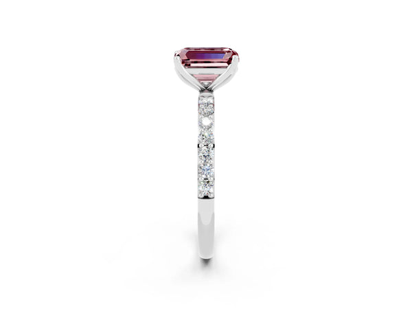 Platinum Emerald Cut Morganite Solitaire Engagement Ring with Round  Pavé Band and Prong Setting