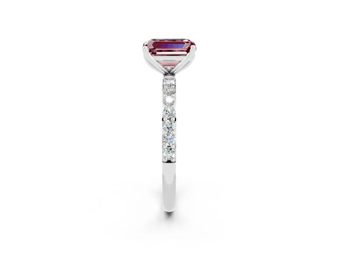 White gold Emerald Cut Morganite Solitaire Engagement Ring with Pavé Band and Prong Setting_2