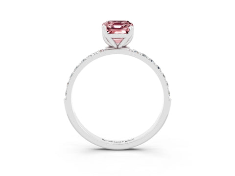 White gold Emerald Cut Morganite Solitaire Engagement Ring with Pavé Band and Prong Setting_3
