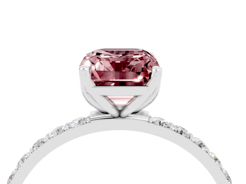 White gold Emerald Cut Morganite Solitaire Engagement Ring with Pavé Band and Prong Setting_4
