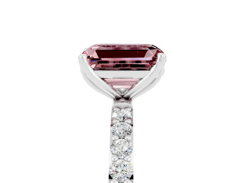 White gold Emerald Cut Morganite Solitaire Engagement Ring with Pavé Band and Prong Setting_5