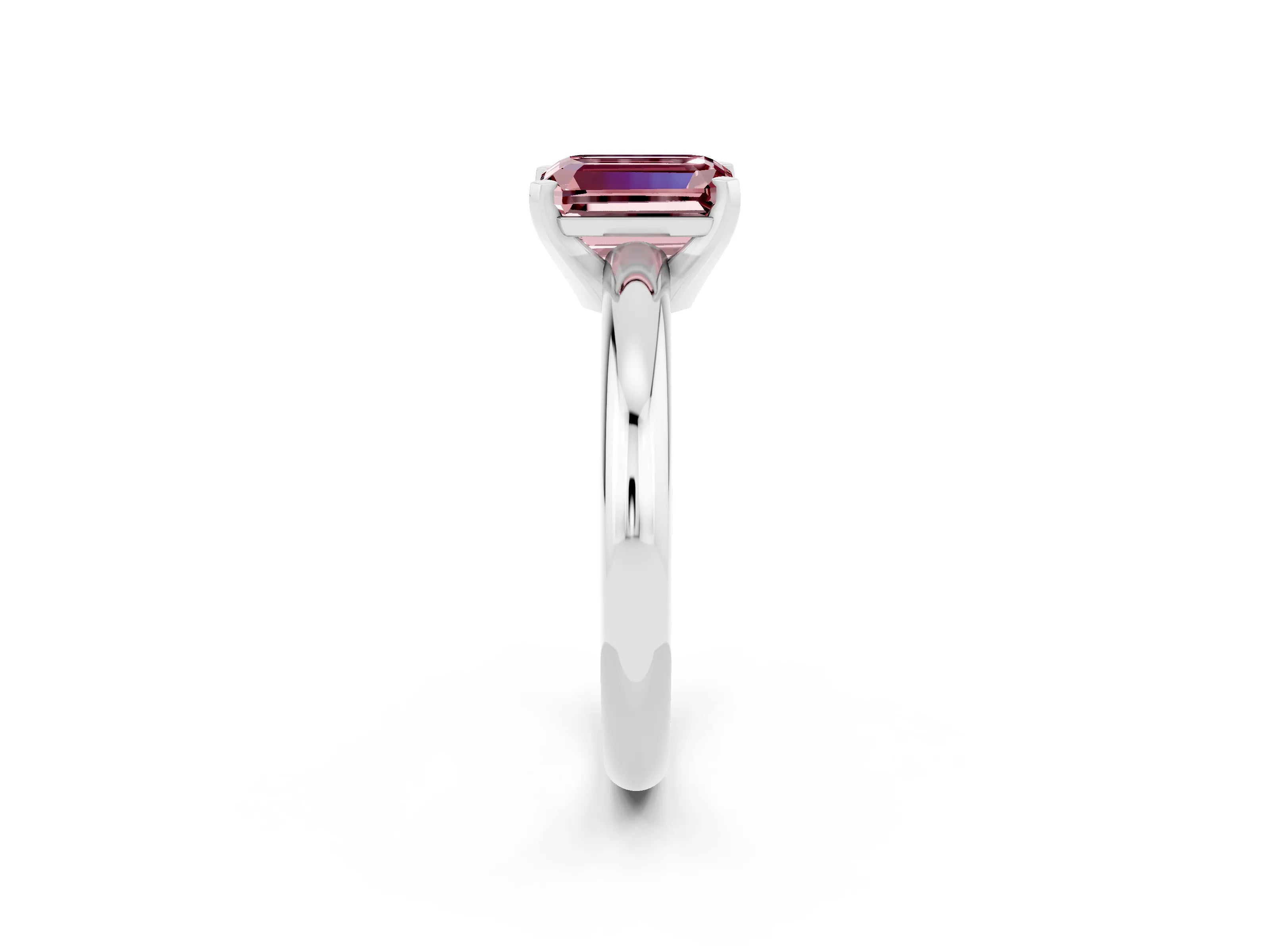 White gold Emerald Cut Morganite Solitaire Engagement Ring with Round Band and Four-Prong Setting_2