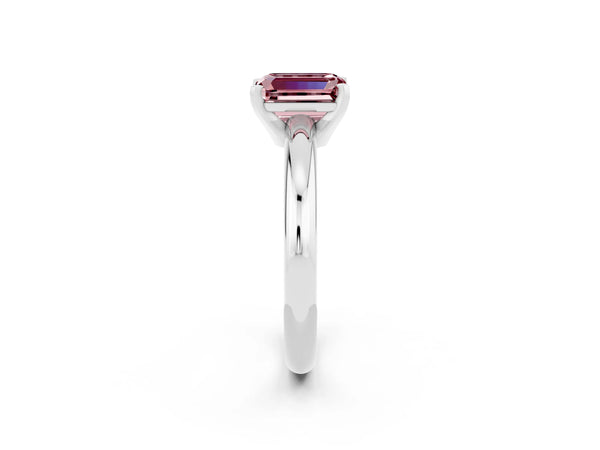 Platinum Emerald Cut Morganite Solitaire Engagement Ring with Round Band and Four-Prong Setting