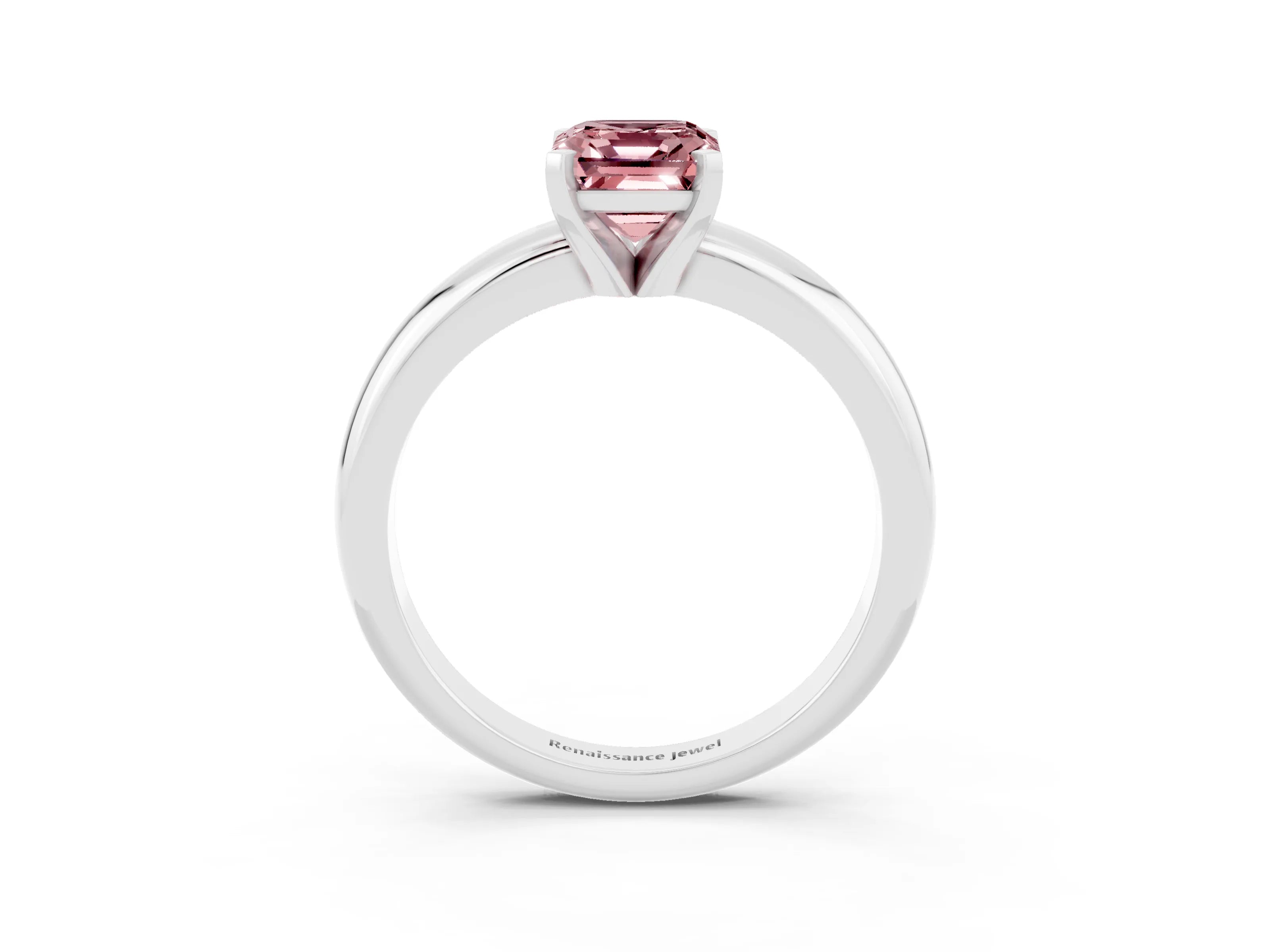 White gold Emerald Cut Morganite Solitaire Engagement Ring with Round Band and Four-Prong Setting_3