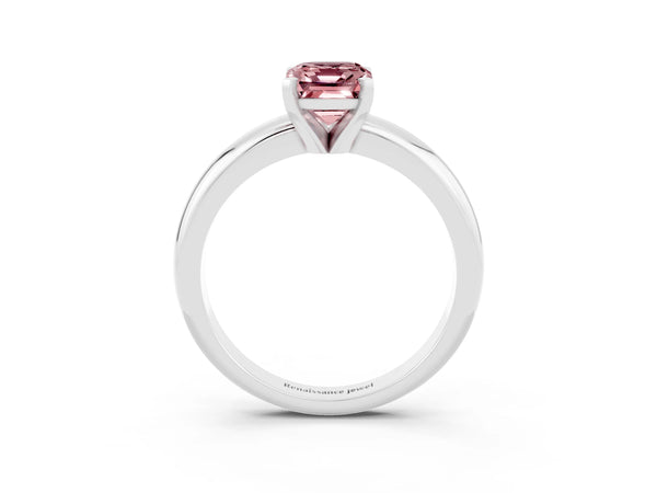 White gold Emerald Cut Morganite Solitaire Engagement Ring with Round Band and Four-Prong Setting