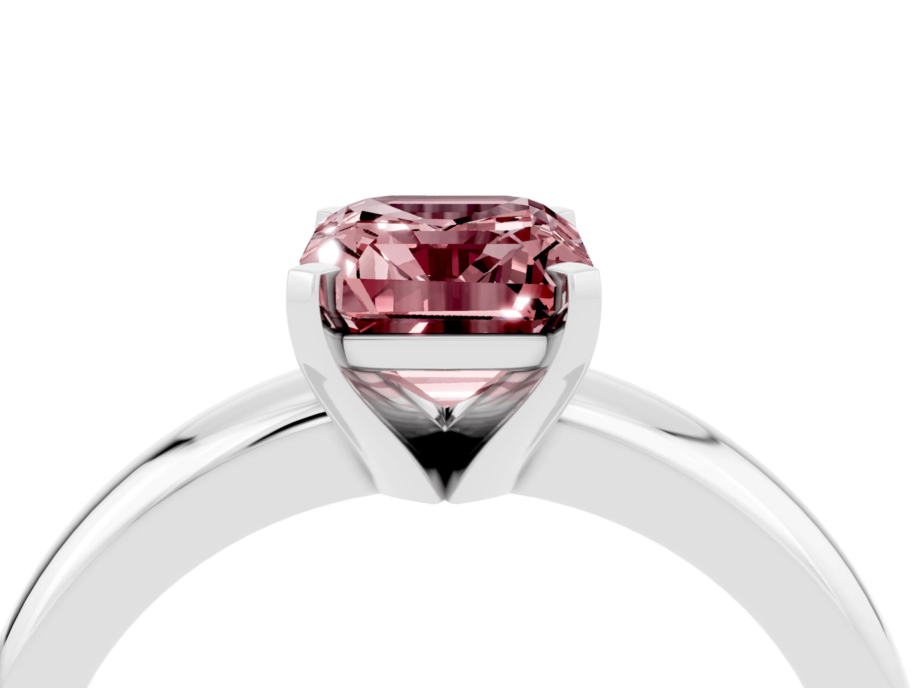 White gold Emerald Cut Morganite Solitaire Engagement Ring with Round Band and Four-Prong Setting_4