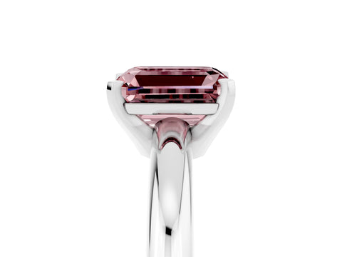 White gold Emerald Cut Morganite Solitaire Engagement Ring with Round Band and Four-Prong Setting_5