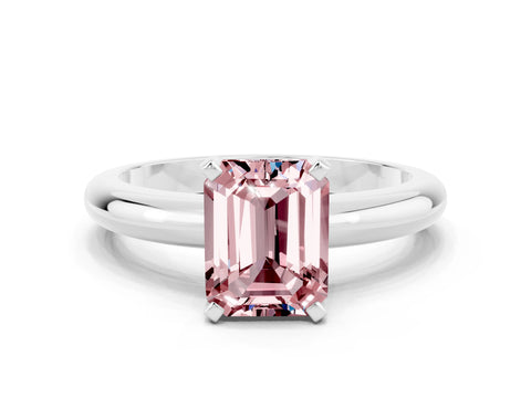 White gold Emerald Cut Morganite Solitaire Engagement Ring with Round Band and Four-Prong Setting