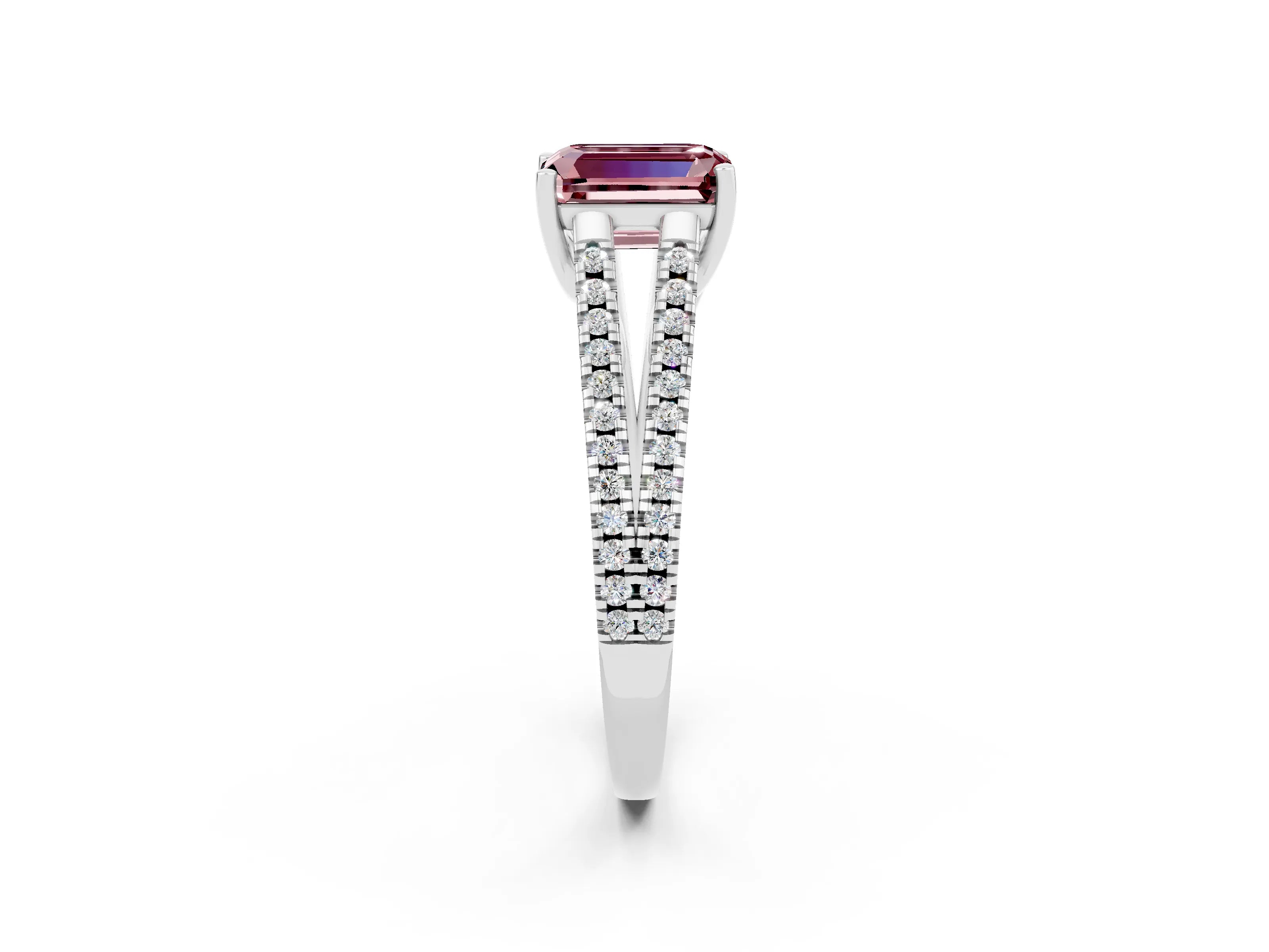 White gold Emerald Cut Morganite Solitaire Engagement Ring with Split Shank Pavé Band_2