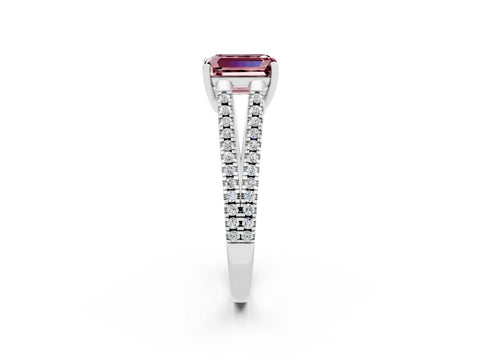 White gold Emerald Cut Morganite Solitaire Engagement Ring with Split Shank Pavé Band_2