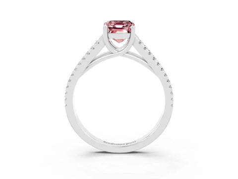 White gold Emerald Cut Morganite Solitaire Engagement Ring with Split Shank Pavé Band_3