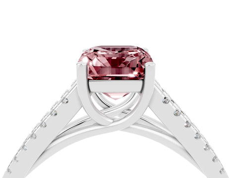White gold Emerald Cut Morganite Solitaire Engagement Ring with Split Shank Pavé Band_4