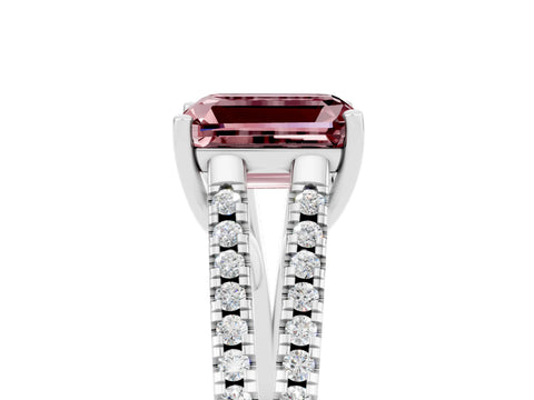 White gold Emerald Cut Morganite Solitaire Engagement Ring with Split Shank Pavé Band_5