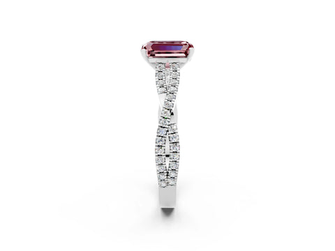 White gold Emerald Cut Morganite Solitaire Engagement Ring with Twisted Pavé Band and Four-Prong Setting_2