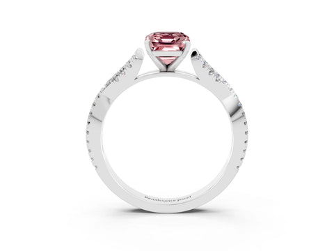 White gold Emerald Cut Morganite Solitaire Engagement Ring with Twisted Pavé Band and Four-Prong Setting_3