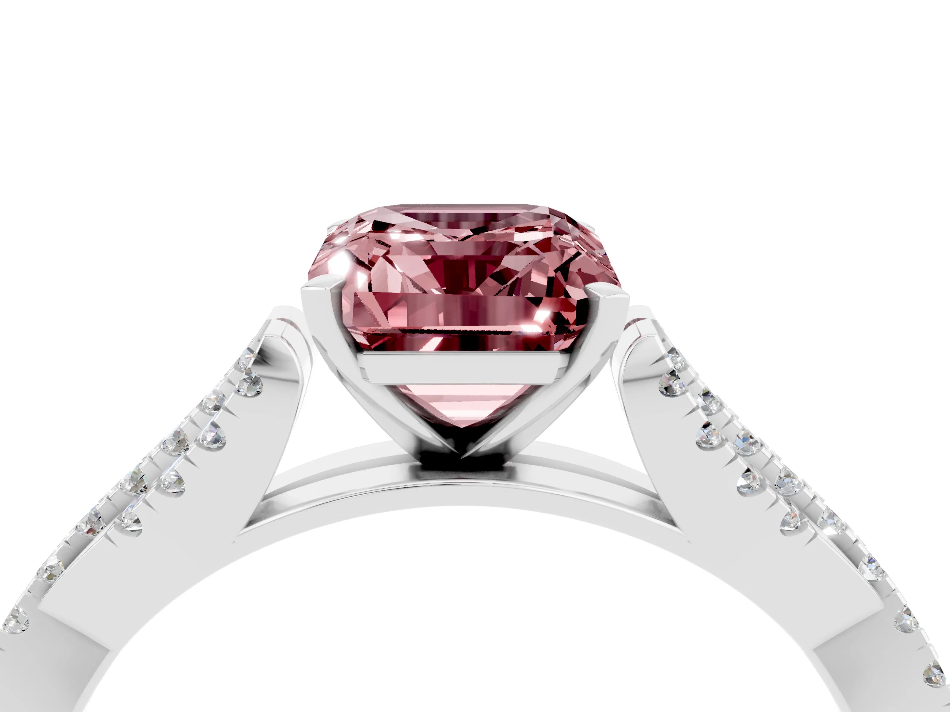 White gold Emerald Cut Morganite Solitaire Engagement Ring with Twisted Pavé Band and Four-Prong Setting_4