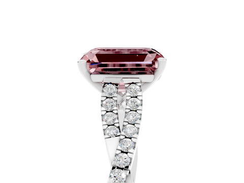 White gold Emerald Cut Morganite Solitaire Engagement Ring with Twisted Pavé Band and Four-Prong Setting_5