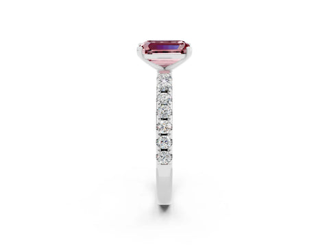White gold Emerald Cut Morganite Solitaire Pavé Band with Four-Prong Setting_2