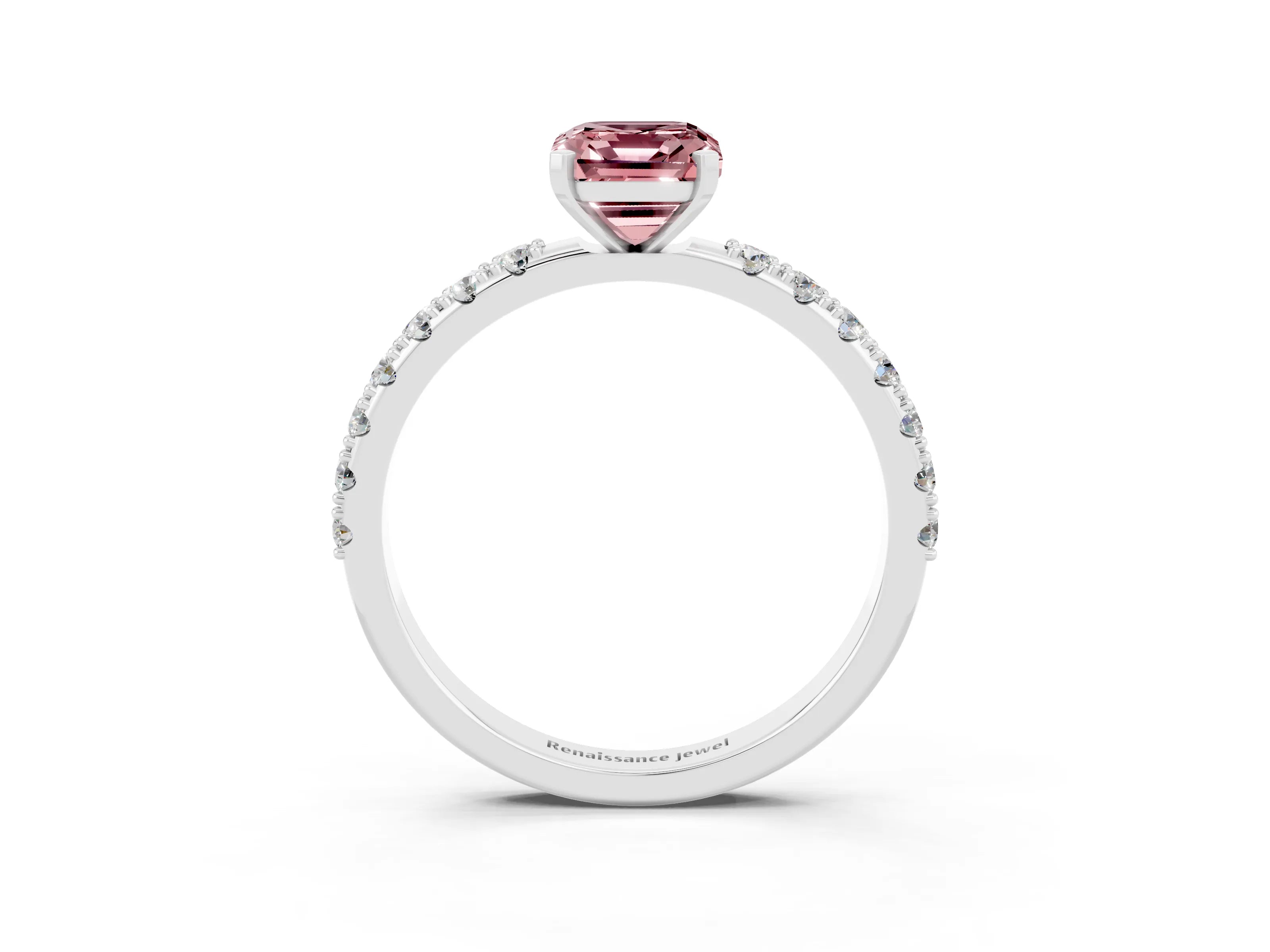 White gold Emerald Cut Morganite Solitaire Pavé Band with Four-Prong Setting_3